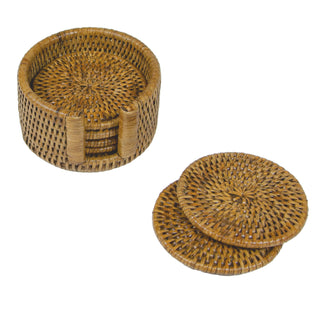 Caspari Honey Round Rattan Coaster - Set of 6 HCSRD002