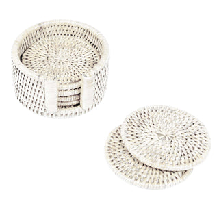 Caspari Cream Round Rattan Coaster - Set of 6 HCSRD003