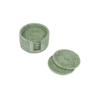 Caspari Green Round Rattan Coaster - Set of 6 HCSRD004