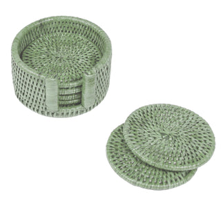 Caspari Green Round Rattan Coaster - Set of 6 HCSRD004