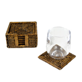 Caspari Natural Square Rattan Coaster - Set of 6 HCSSQ101