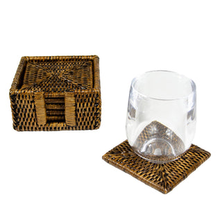 Caspari Natural Square Rattan Coaster - Set of 6 HCSSQ101