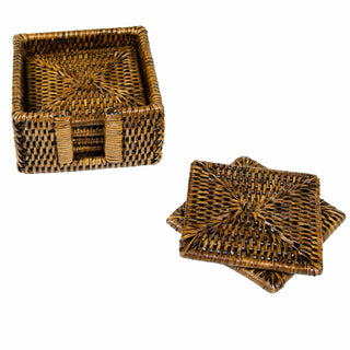 Caspari Natural Square Rattan Coaster - Set of 6 HCSSQ101