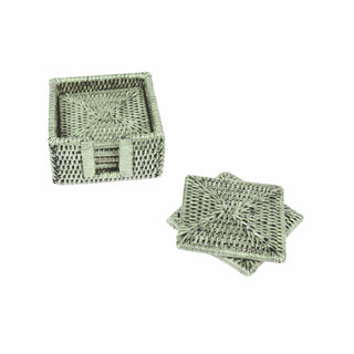 Caspari Green Square Rattan Coaster - Set of 6 HCSSQ104