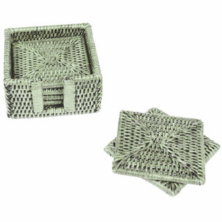 Caspari Green Square Rattan Coaster - Set of 6 HCSSQ104
