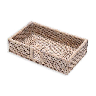 Caspari Guest Towel White Rattan Holder Ttop Bleached Rattan Guest HG01W