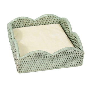 Caspari Rattan Scallop Lunch Nap Hldr-Green Ttop Rattan Scallop Lunch Nap Hldr HL104