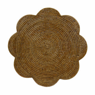 Caspari Rattan Scallop Rnd Placemat-Natural Ttop Rattan Scallop Round Placemat HPM101
