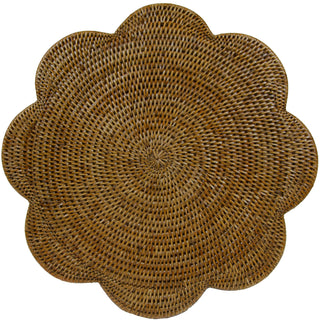 Caspari Rattan Scallop Rnd Placemat-Natural Ttop Rattan Scallop Round Placemat HPM101