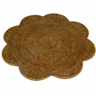 Caspari Rattan Scallop Rnd Placemat-Natural Ttop Rattan Scallop Round Placemat HPM101