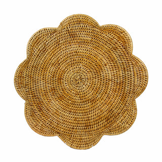 Caspari Rattan Scallop Round Placemat-Honey Ttop Rattan Scallop Round Placemat HPM102