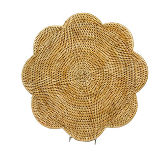 Caspari Rattan Scallop Round Placemat-Honey Ttop Rattan Scallop Round Placemat HPM102