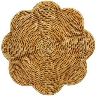 Caspari Rattan Scallop Round Placemat-Honey Ttop Rattan Scallop Round Placemat HPM102