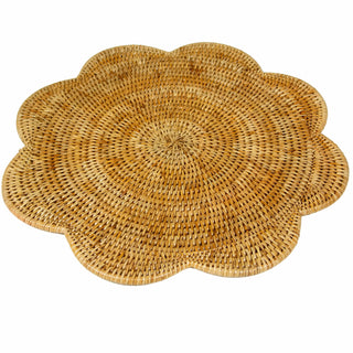Caspari Rattan Scallop Round Placemat-Honey Ttop Rattan Scallop Round Placemat HPM102