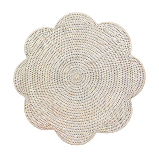 Caspari Rattan Scallop Round Placemat-Cream Ttop Rattan Scallop Round Placemat HPM103