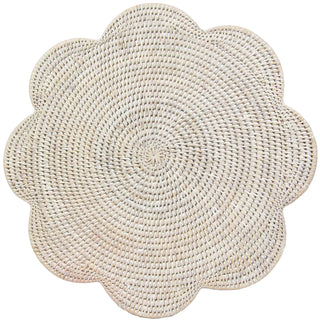 Caspari Rattan Scallop Round Placemat-Cream Ttop Rattan Scallop Round Placemat HPM103