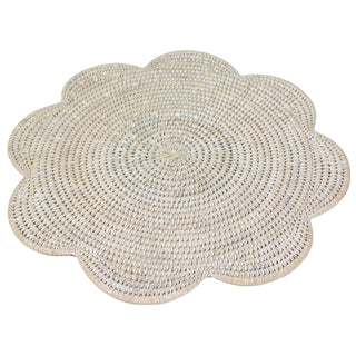 Caspari Rattan Scallop Round Placemat-Cream Ttop Rattan Scallop Round Placemat HPM103