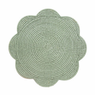Caspari Rattan Scallop Round Placemat-Green Ttop Rattan Scallop Round Placemat HPM104