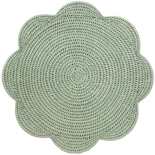 Caspari Rattan Scallop Round Placemat-Green Ttop Rattan Scallop Round Placemat HPM104