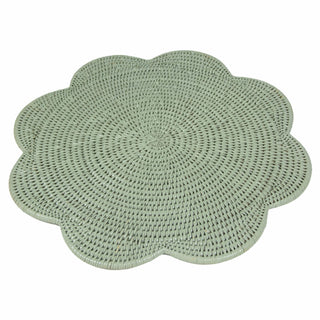 Caspari Rattan Scallop Round Placemat-Green Ttop Rattan Scallop Round Placemat HPM104