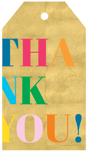 Caspari Thank You Foil Hanging Gift Tag W/Hdr 4 Pk      ** HT049