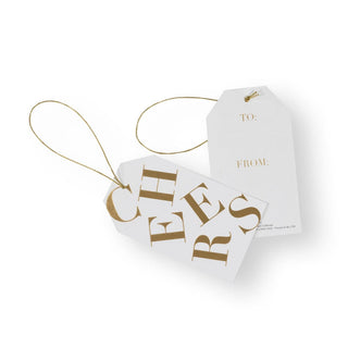 Caspari Tossed Cheers Classic Gift Tags in White & Gold Foil - 2 Per Package HT052