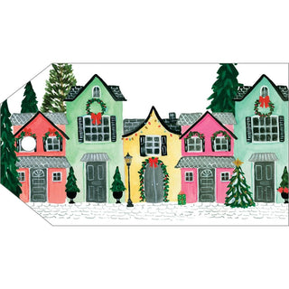 Caspari Decorated Houses Hanging Gift Tag W/Hdr 4 Pk-Gallery HT059