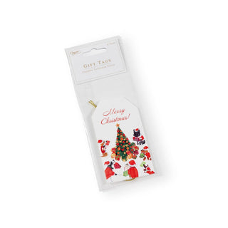 Caspari Dogs Around Christmas Tree Hanging Gift Tag W/Hdr 4 Pk HT062