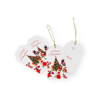 Caspari Dogs Around Christmas Tree Hanging Gift Tag W/Hdr 4 Pk HT062