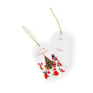 Caspari Dogs Around Christmas Tree Hanging Gift Tag W/Hdr 4 Pk HT062