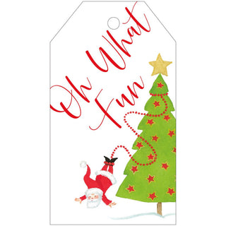 Caspari Twirling Santa Hanging Gift Tag W/Hdr 4 Pk HT10060
