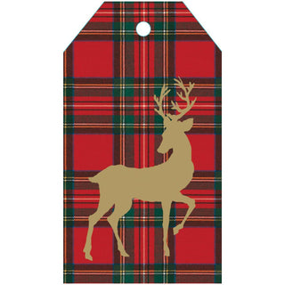 Caspari Royal Plaid Reindeer Foil Hang Tags - includes 4 Hang Tags HT10145