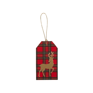 Caspari Royal Plaid Reindeer Foil Hang Tags - includes 4 Hang Tags HT10145