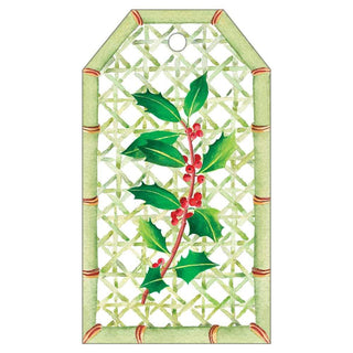 Caspari Holly On Trellis Hanging Gift Tag W/Hdr 4 Pk-Gallery HT9757