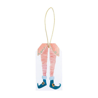 Caspari Elf Stockings Hanging Gift Tag W/Hdr 4 Pk HT9798