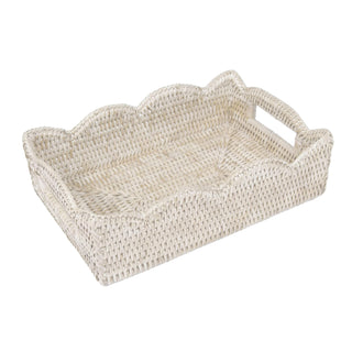 Caspari Small Scalloped Rattan Tray in Cream - 11.75"L x 7.75"W x 3.5"H HTR003