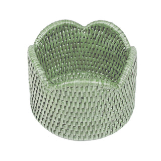 Caspari Rattan Scallop Wine Coaster-Green Rattan Scallop Wine Coaster HWC104