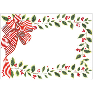 Caspari Striped Bow And Greenery Name Labels 2 X 3-12 Per Package LTAG130