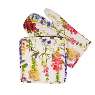 Caspari Foxgloves Fabc Oven Mitt/Pot Holder Set OMPH011A