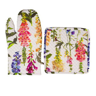 Caspari Foxgloves Fabc Oven Mitt/Pot Holder Set OMPH011A