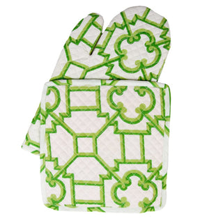 Caspari Garden Trellis Green Fabc Oven Mitt/Pot Holder Set OMPH015A