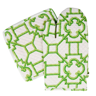 Caspari Garden Trellis Green Fabc Oven Mitt/Pot Holder Set OMPH015A