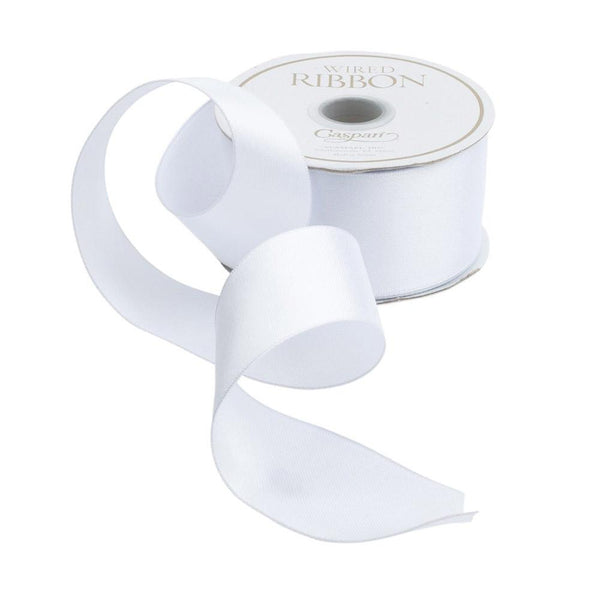 R692, White Solid Satin Wired Ribbon 1.5