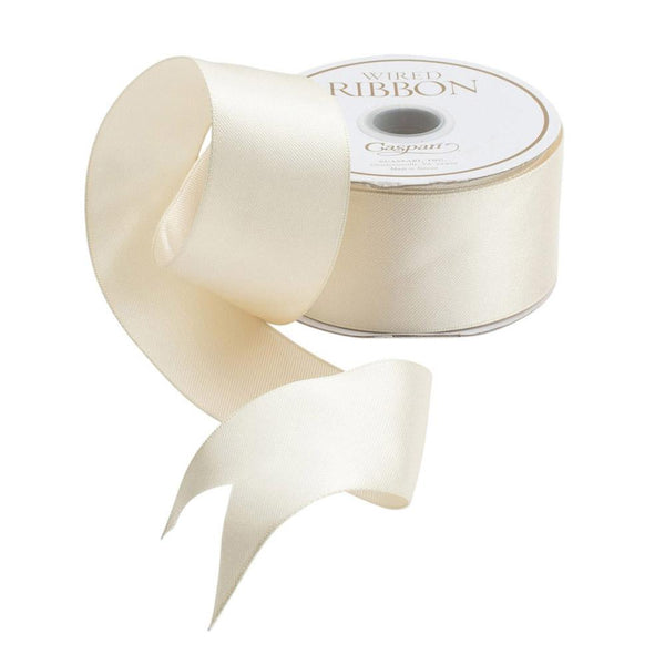 R693, Ivory Solid Satin Wired Ribbon 1.5
