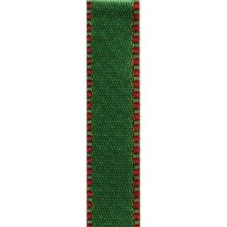 Caspari Satin Green/Red Reversible Ribbon Price Code H - 9 Yds Unwired R722