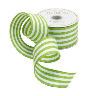 Caspari Moss Green/White Striped Grosgrain Wired Ribbon, 1.5" - 9 Yds R967
