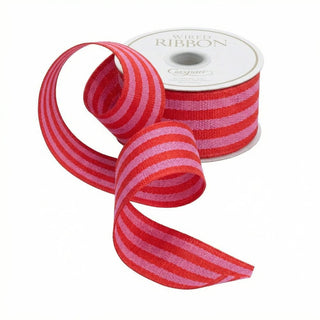 Caspari Red/Fuchsia Striped Grosgrain Wired Ribbon, 1.5" - 9 Yds R968