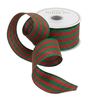 Caspari Green/Red Striped Grosgrain Wired Ribbon, 1.5" - 9 Yds R969
