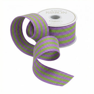 Caspari Lilac/Chartreuse Striped Grosgrain Wired Ribbon, 1.5" - 9 Yds R970