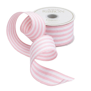 Caspari Petal Pink/White Striped Grosgrain Wired Ribbon, 1.5" - 9 Yds R971